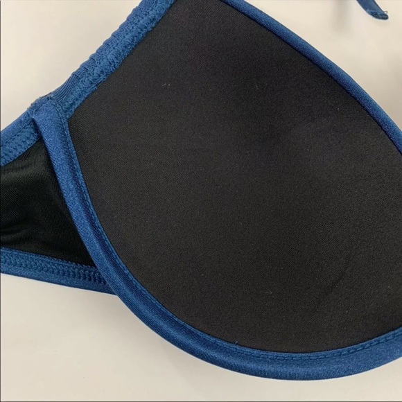 Victorias Secret Bikini Top 34B The Tease Halter Solid Blue Underwire 7DM - Picture 4 of 9